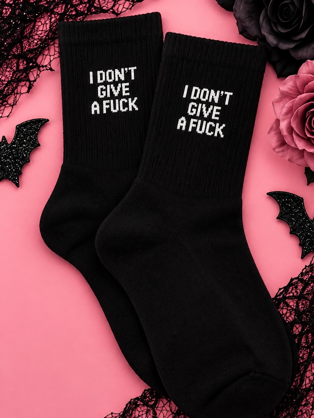 Black Crew Socks with 'I Don't Give A F***' Text!!
